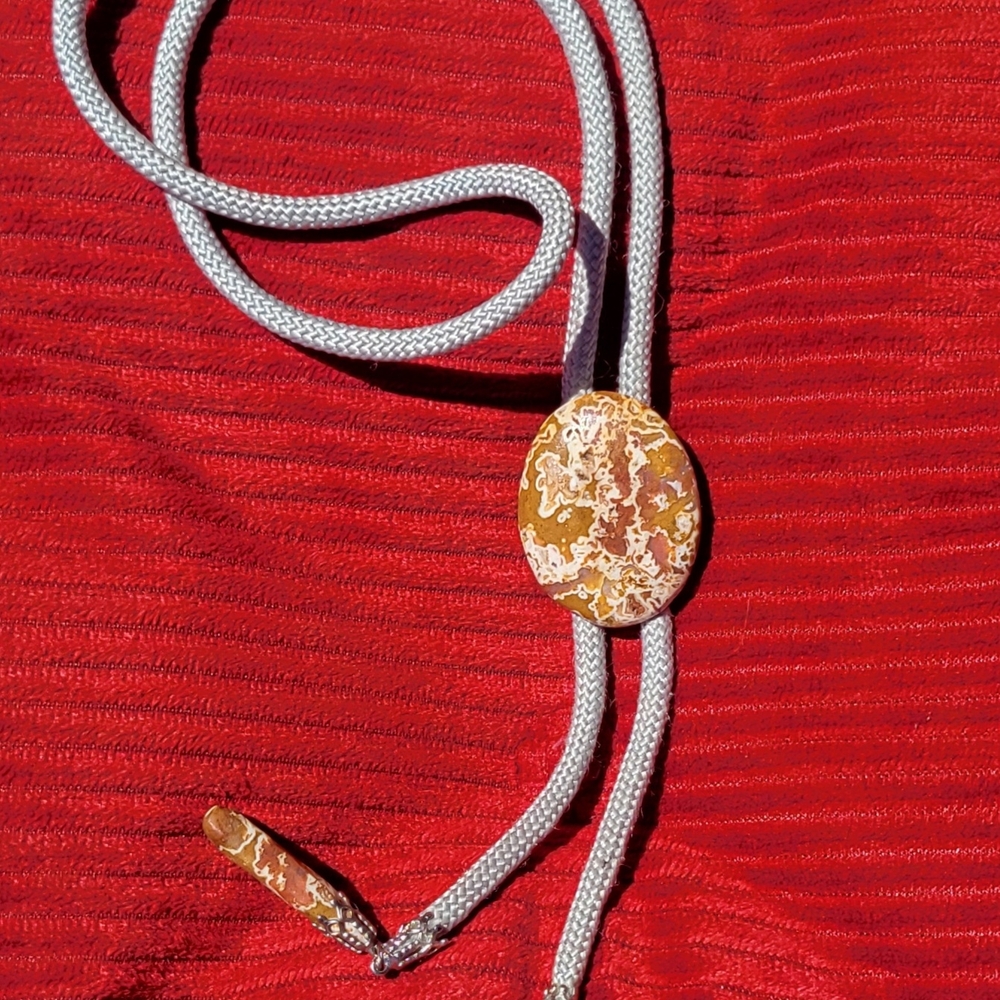 Vintage Western Americana Bolo Tie with Oval Polished Stone and Tips